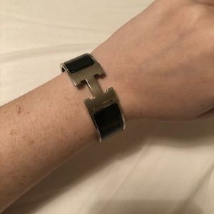 AUTHENTIC Hermès H Silver Black Clic Clac Bracelet